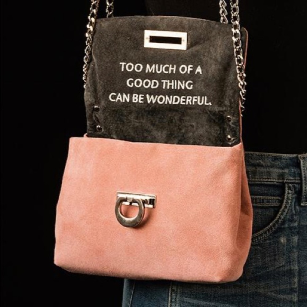 Pink suede shoulder bag